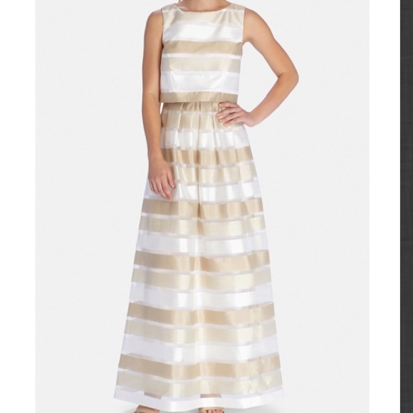 🥂TAHARI🥂STRIPE SHANTUNG POPOVER GOWN🥂 - Picture 3 of 12